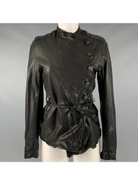 GIORGIO BRATO Size 4 Black Leather Button Up Jacket
